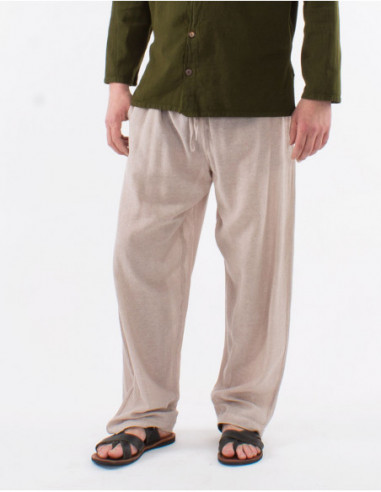 Pantalon droit en coton beige basique