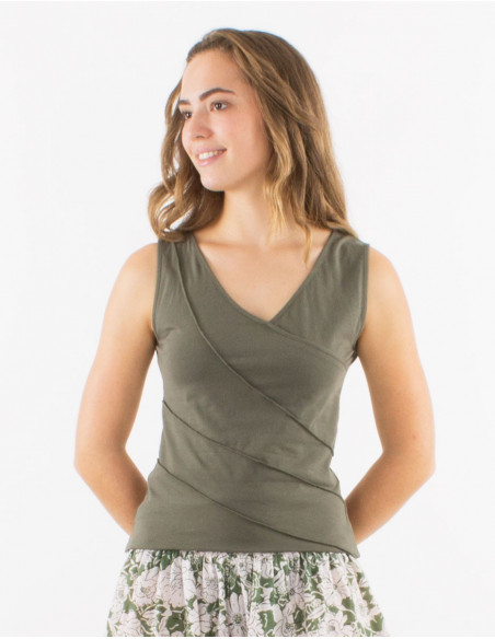 Plain cotton tank top with seams