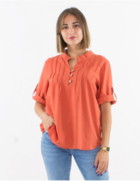 Shirt tunic with rolled up sleeves