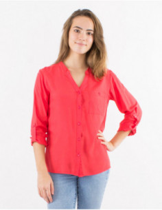 Chemise boutonnée pour femme manches 3/4 réglables couleur unie violet mauve 2