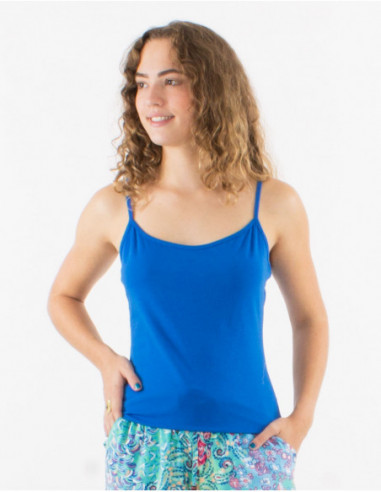 Women's tank top with thin straps for summer basic round neck plain green