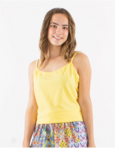Women's tank top with thin straps for summer basic round neck plain green