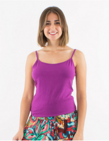 Women's tank top with thin straps for summer basic round neck plain green