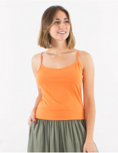 Women's tank top with thin straps for summer basic round neck plain green