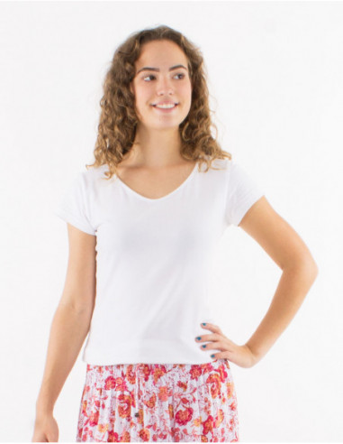 Tee shirt a manches courtes pour femme et col V basique