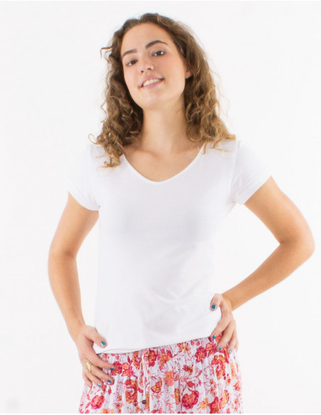 T-shirt à manches courtes basique femme uni blanc