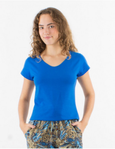 T-shirt à manches courtes basique femme uni bleu
