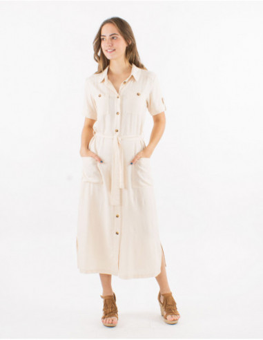 Basic chic midi dress with buttons and belt