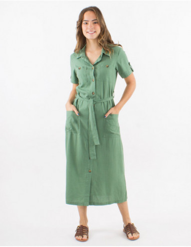 Basic chic midi dress with buttons and belt
