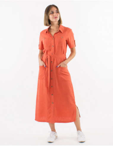 Basic chic midi dress with buttons and belt