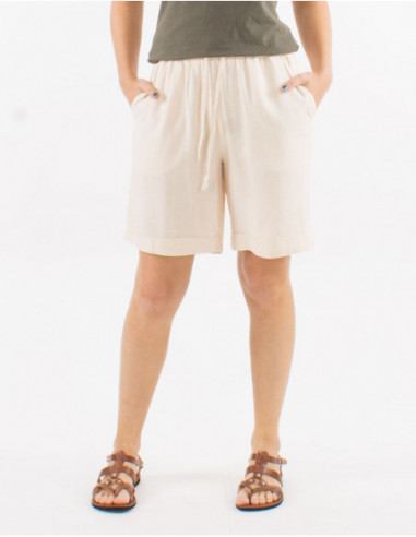Short fluide d'été pour femme basique en coton uni