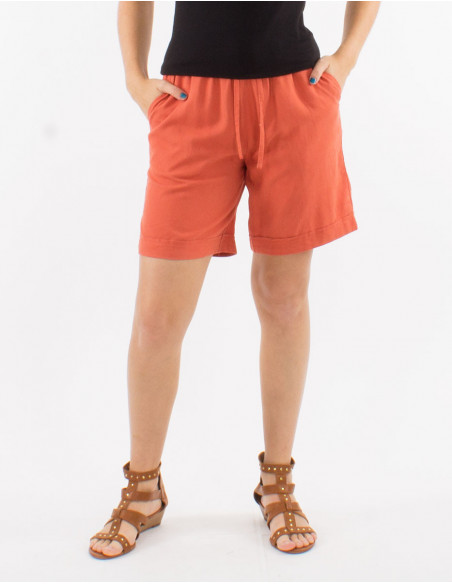 Short bermuda uni basique avec lin