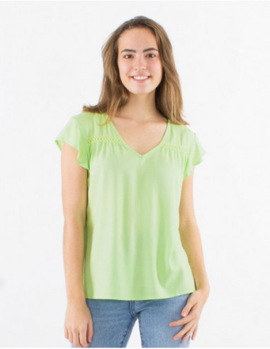 Plain short-sleeved viscose T-shirt