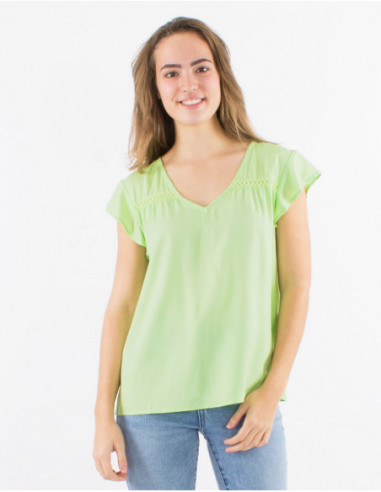 Plain short-sleeved viscose T-shirt