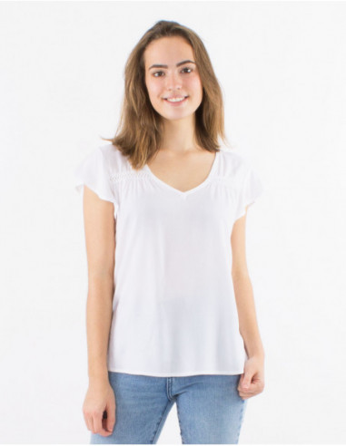 Plain short-sleeved viscose T-shirt