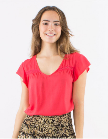 T shirt en viscose uni à manches courtes