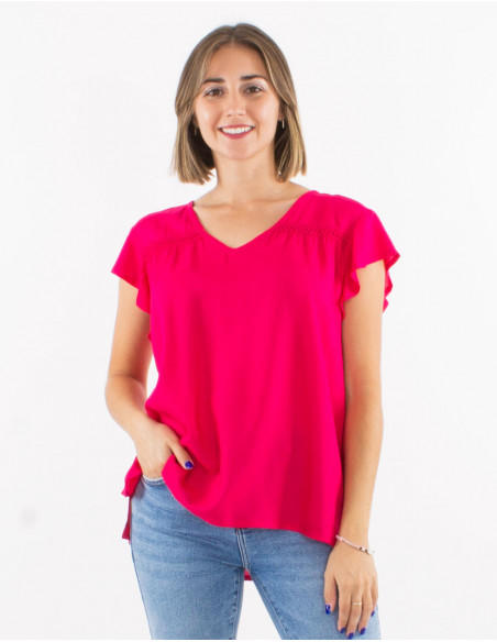 Plain short-sleeved viscose T-shirt