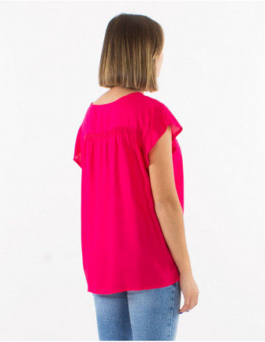 Plain short-sleeved viscose T-shirt