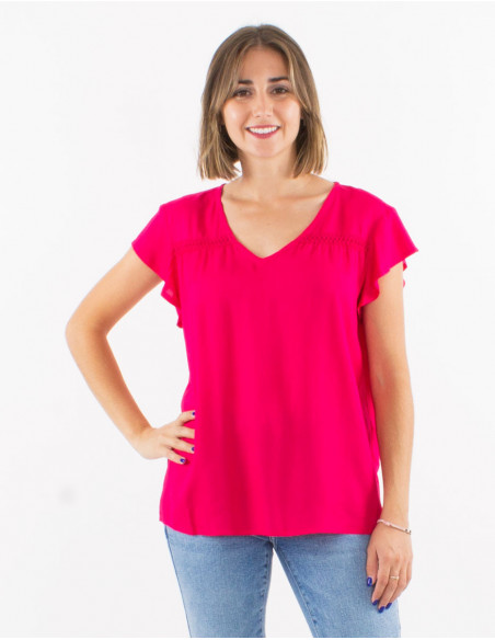 Plain short-sleeved viscose T-shirt