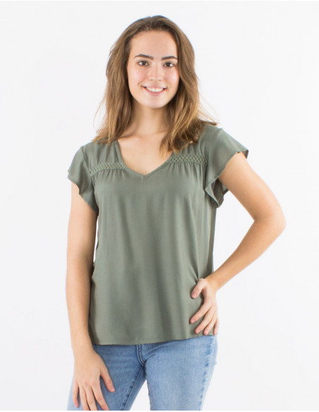 Plain short-sleeved viscose T-shirt