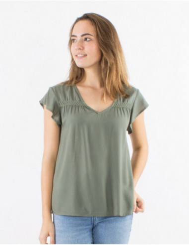 Plain short-sleeved viscose T-shirt