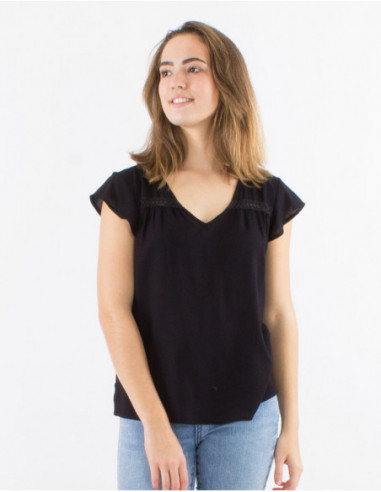 Plain short-sleeved viscose T-shirt