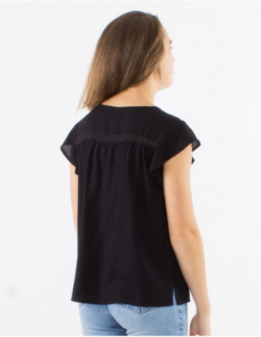 Plain short-sleeved viscose T-shirt
