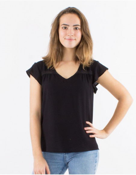 Plain short-sleeved viscose T-shirt