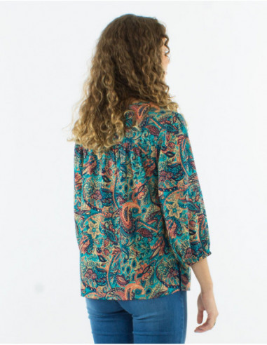 Blouse manches 3/4 motif cachemire