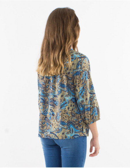 Blouse manches 3/4 motif cachemire