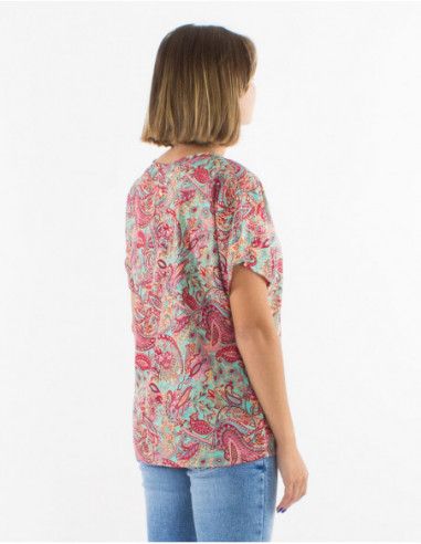 T-shirt fluide ethnique motif cachemire