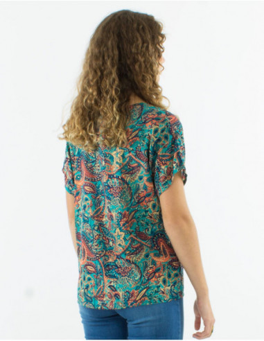 Cashmere print ethnic flow tee shirt