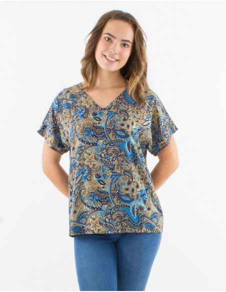 Cashmere print ethnic flow tee shirt