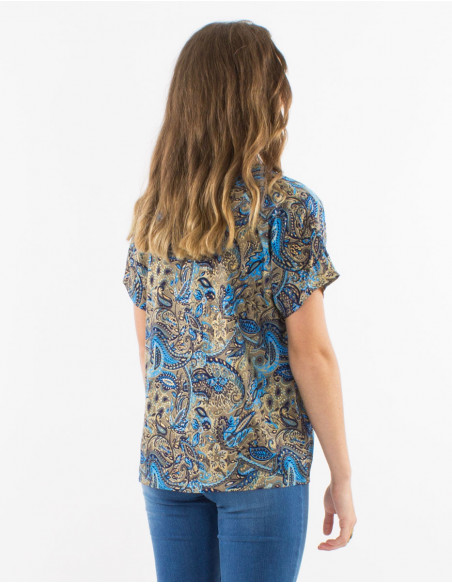 Cashmere print ethnic flow tee shirt