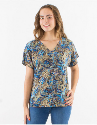 Cashmere print ethnic flow tee shirt