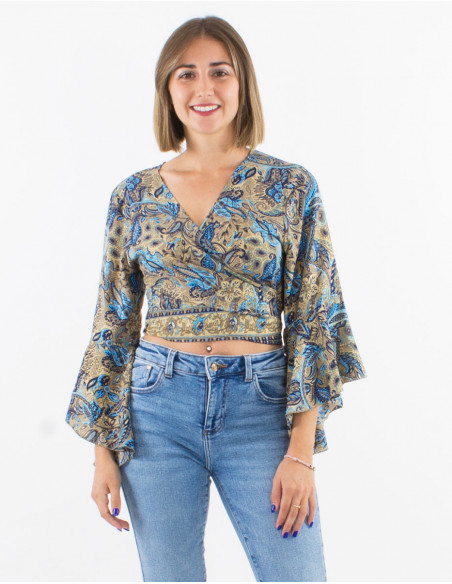 Hippie wrap crop top with ruffles