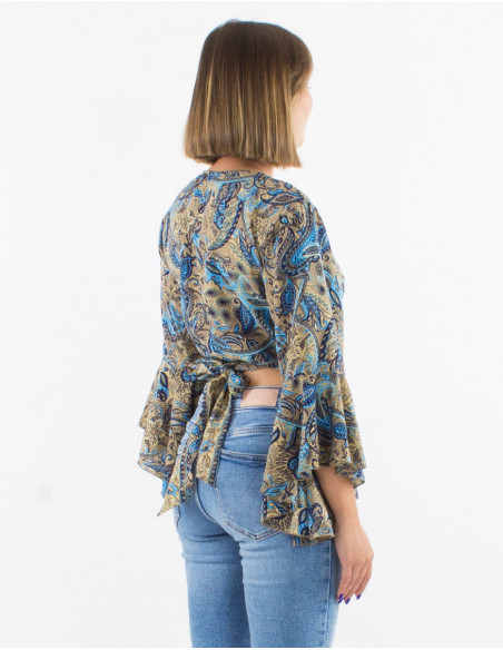 Hippie wrap crop top with ruffles