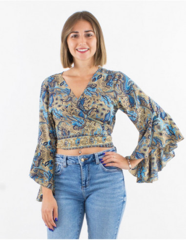 Hippie wrap crop top with ruffles