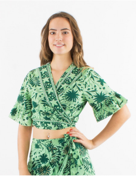 Blouse crop cache cœur bohème florale