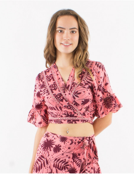 Blouse crop cache cœur bohème florale