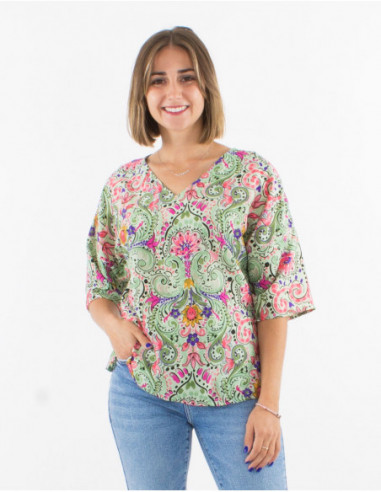 Blouse manches 3/4 motif cachemire