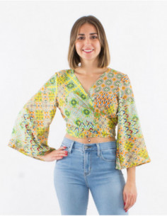 Crop top cache cœur motif patchwork 2