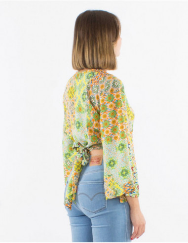 Crop top cache cœur motif patchwork