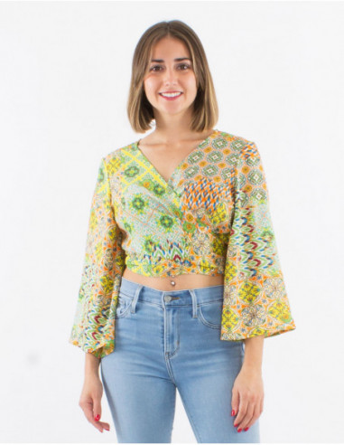 Crop top cache cœur motif patchwork