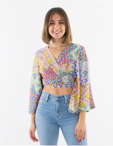 patchwork style heart-shaped crop top
