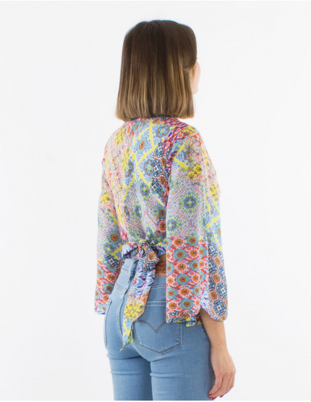 patchwork style heart-shaped crop top