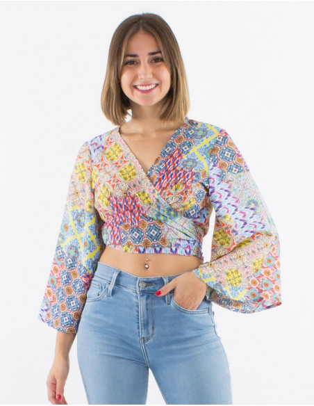 patchwork style heart-shaped crop top