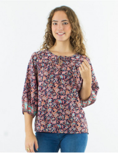 Blouse ample romantique col rond noué