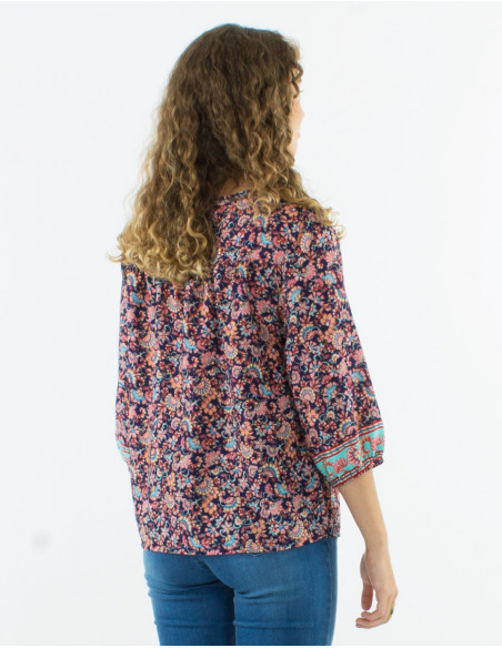 Blouse ample romantique col rond noué