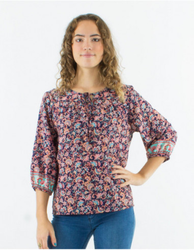 Blouse ample romantique col rond noué